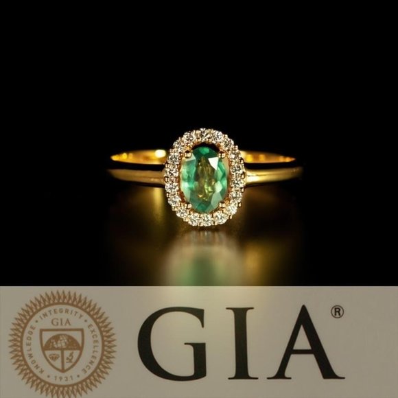 Natural Alexandrite June Birthstone Diamond 18k Yellow Gold Ring - Picture 1 of 5